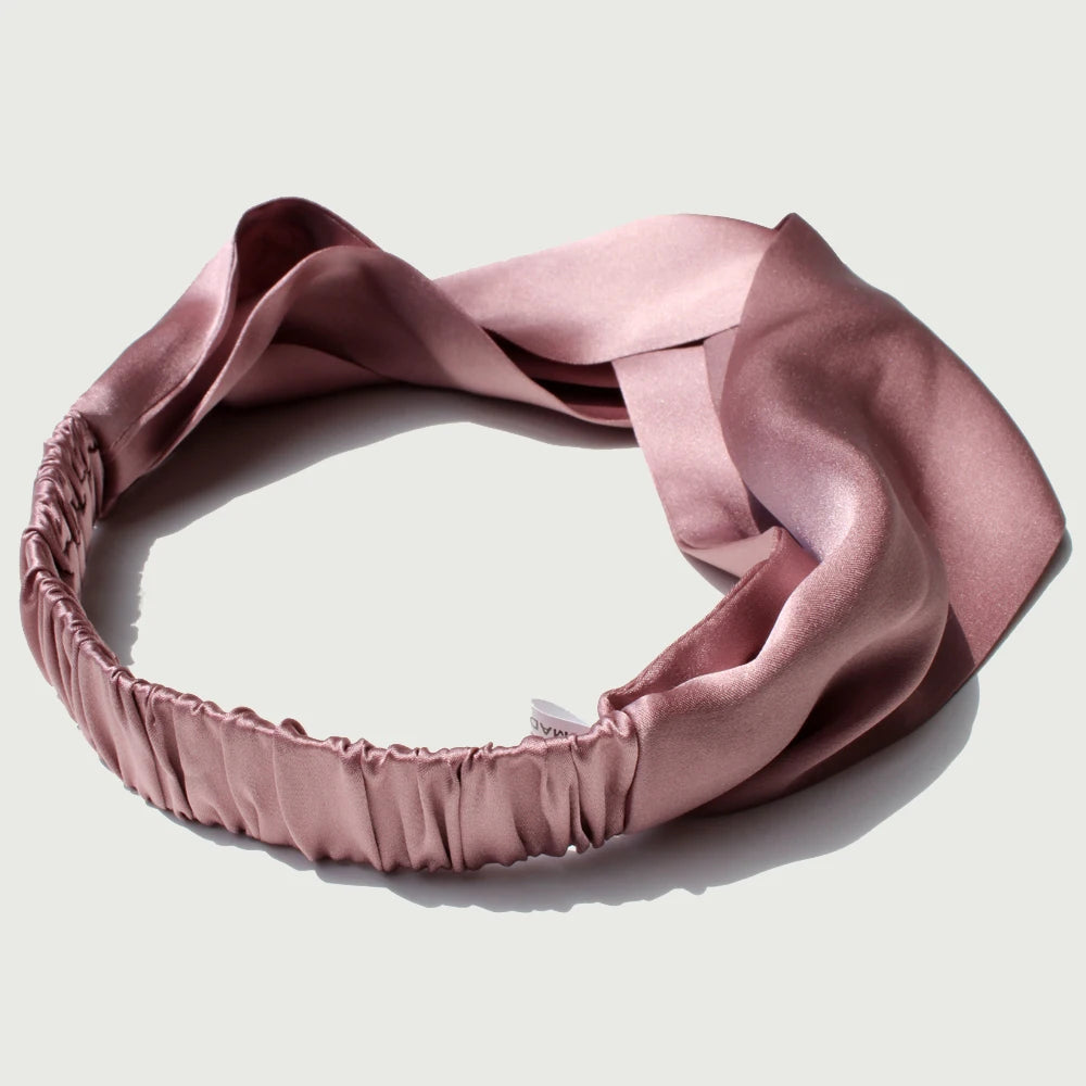 The Satin Hair Wrap by Soie — worn during skincare