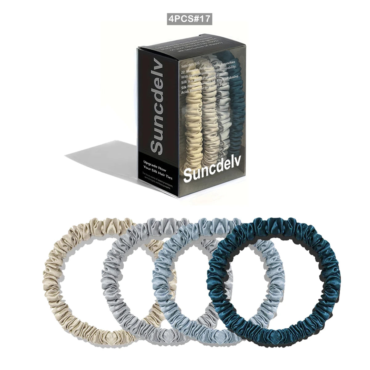 Silk Scrunchie Set in Moonstone Mix — cool-toned silvery silk hair ties — Soie