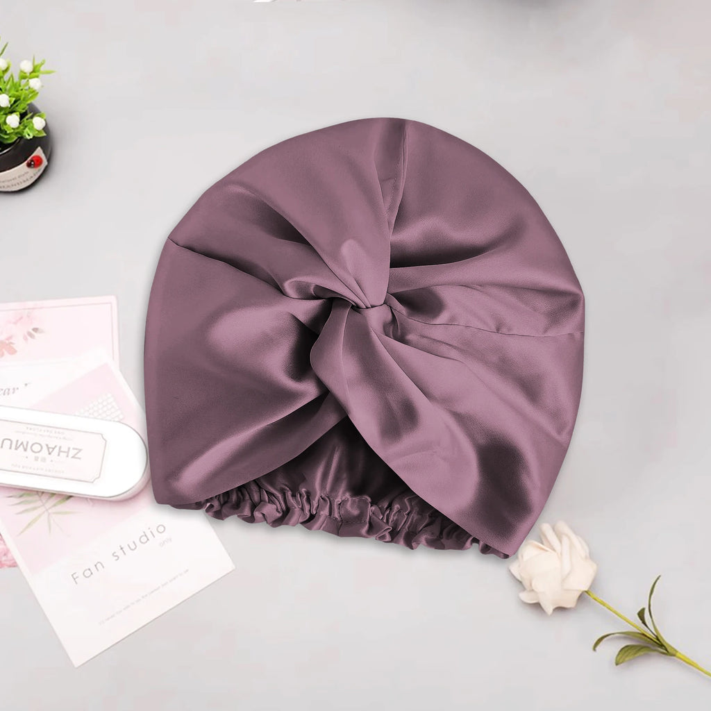 The Satin Sleep Bonnet by Soie — Grey Purple